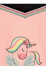 Robe saumon noire à motif licorne florale pour fille