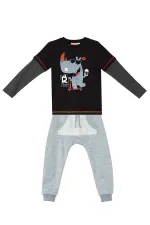Rhino Erkek Çocuk Siyah T-shirt Eşofman Altı Takım