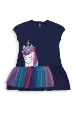 Robe d'été bleu marine en tulle à motif licorne pour fille