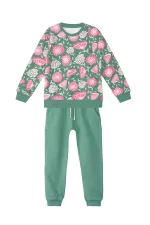 Ensemble de survêtement vert à fleurs roses pour fille