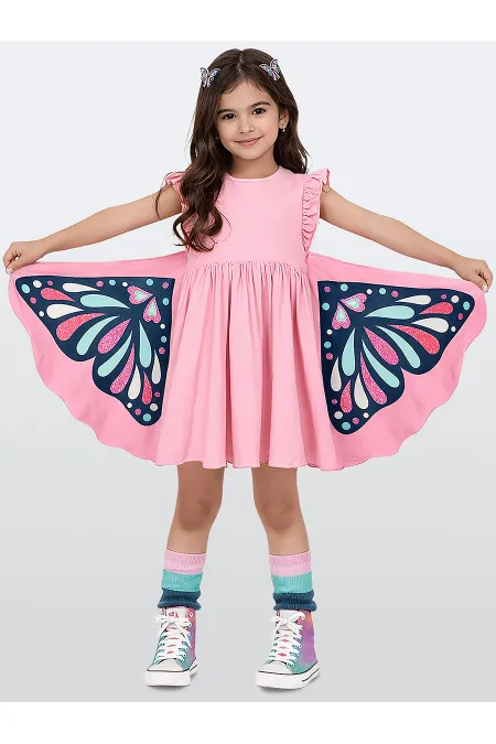 Robe rose à manches papillon pour fille
