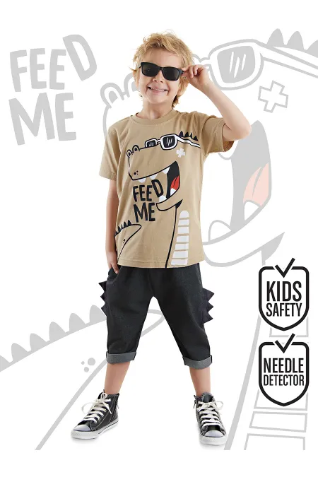 Komik Dino Erkek Çocuk T-shirt Kapri Şort Takım