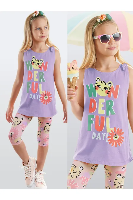 Harika Kedi Kız Çocuk Tunik Tayt Takım