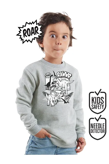 Rawr Dino Erkek Çocuk Gri Melanj Sweat Rawr Dino Erkek Çocuk Gri Melanj Sweat