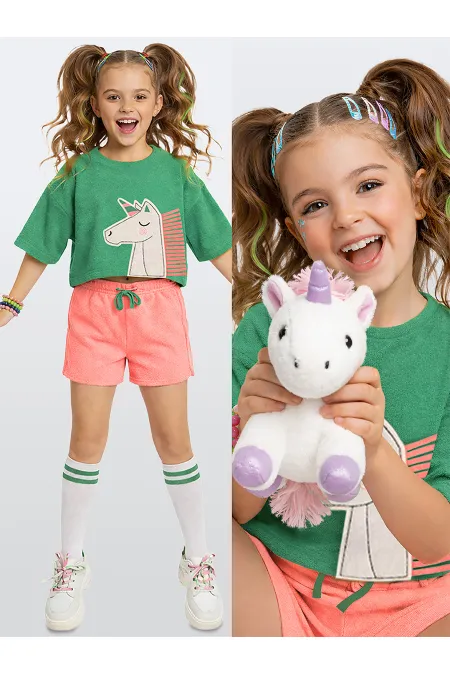 Ensemble short et t-shirt serviette pour fille licorne