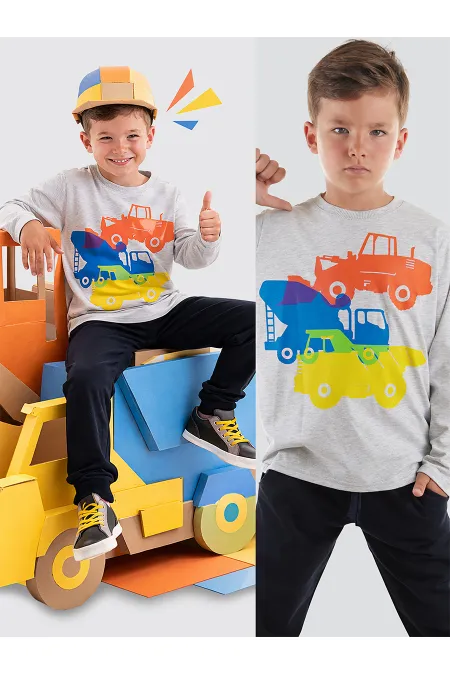 Ensemble t-shirt et pantalon pour garçon sur le thème des engins de chantier