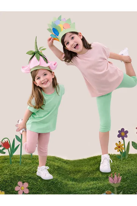 Ensemble de 2 débardeurs et leggings roses et menthe pour filles