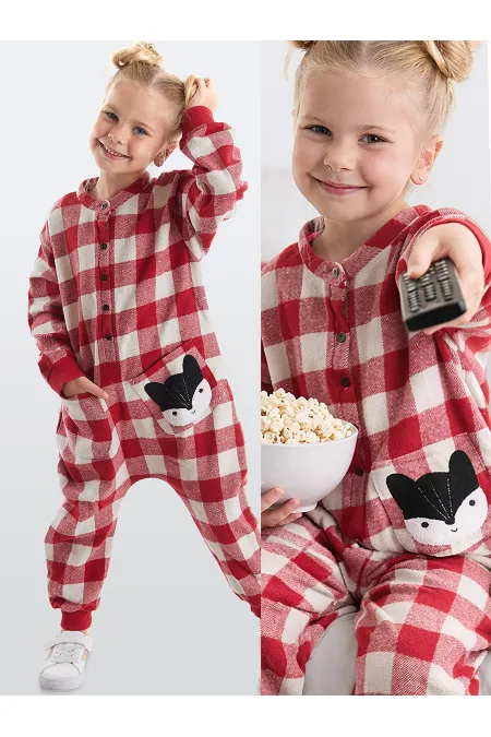 Fox Plaid Girl's Woven Jumpsuit