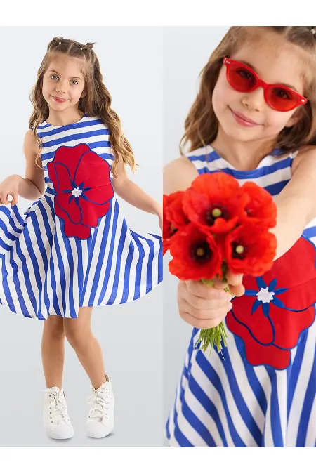 Robe de demoiselle d'honneur rayée à motif coquelicot