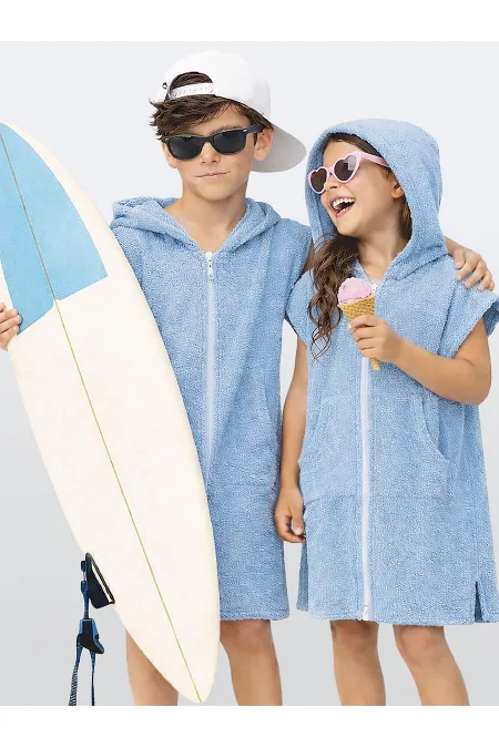 Peignoir unisexe bleu à capuche