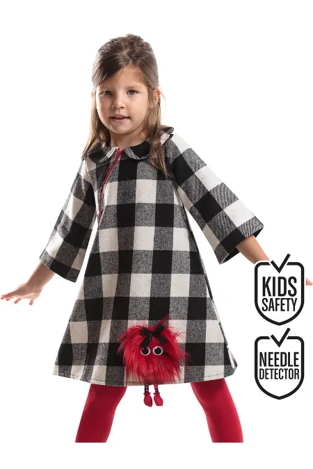 Robe à carreaux à pompons pour fille