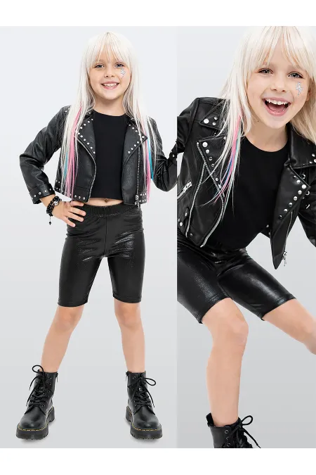 Leggings noirs brillants montants jusqu'aux genoux pour filles