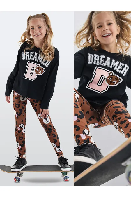 Leopard Print Girls' Leggings and T-Shirt Set
