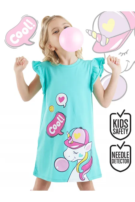 Robe turquoise licorne en gélatine pour fille