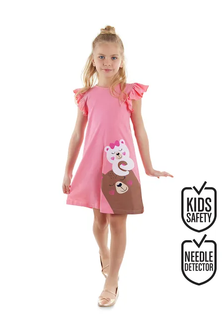 Robe rose pour fille avec ours en peluche