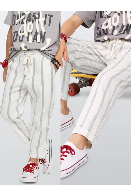 Çizgili Dokuma Tek Pantolon