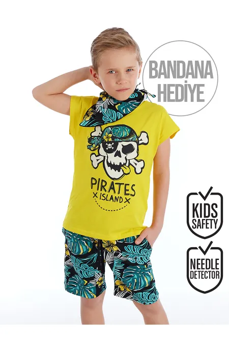 Hawaii Erkek Çocuk T-shirt Şort Bandana Takım