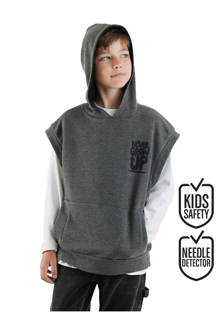 Erkek Çocuk Kapüşonlu Kolsuz Gri Sweat