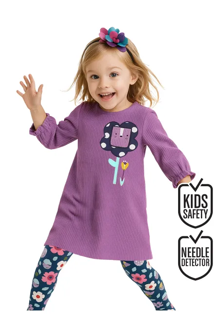 Robe en velours lilas pour fille à fleurs