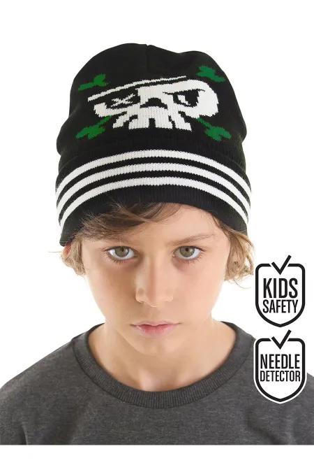 Bonnet tricoté pirate pour garçon, noir