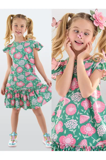 Robe verte à volants pour demoiselle d'honneur rose