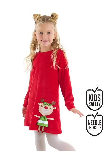 Robe de Noël en velours rouge pour fille biche coquine