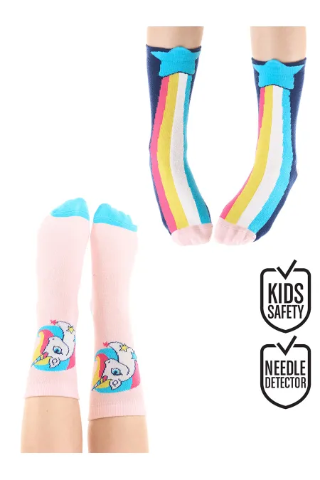 Rainbow Star Unicorn Girls' 2-Pack Ankle Socks
