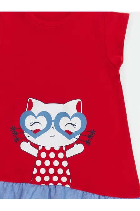 Robe rouge pour fille avec volants de chat