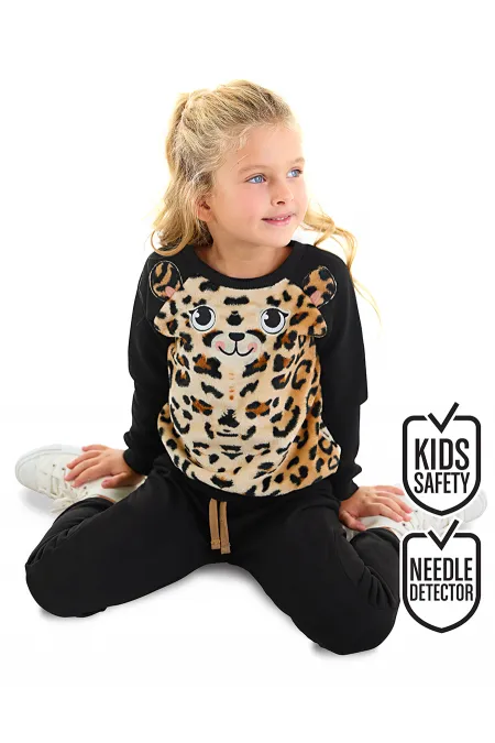 Peluş Leopar Kız Çocuk Eşofman Takımı