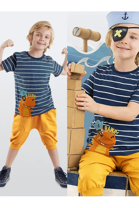Denizci Dino Erkek Çocuk T-shirt Kapri Şort Takım