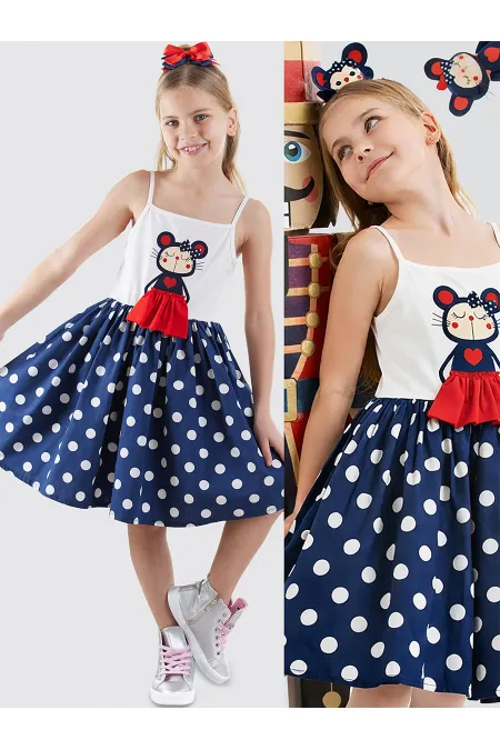 Robe bleu marine à pois Lily pour fille