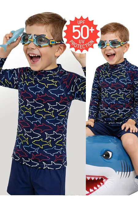 UV Korumalı Köpekbalığı Erkek Çocuk Mayo T-shirt