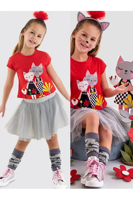 Ensemble T-shirt et jupe tutu en tulle « Meilleurs chats amis » pour fille