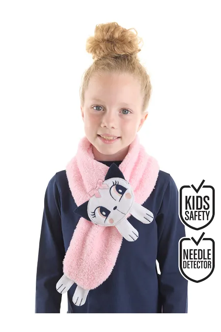 Kedi Sue Kız Çocuk Peluş Aplikeli Pembe Atkı