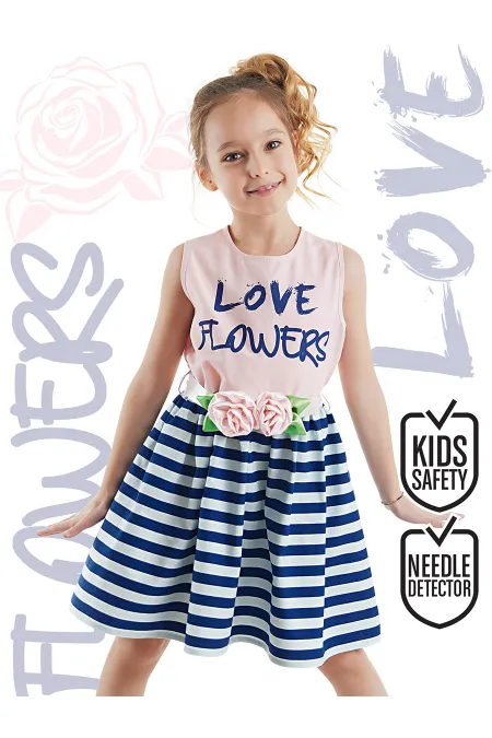 Robe de cérémonie rose à rayures florales pour fille