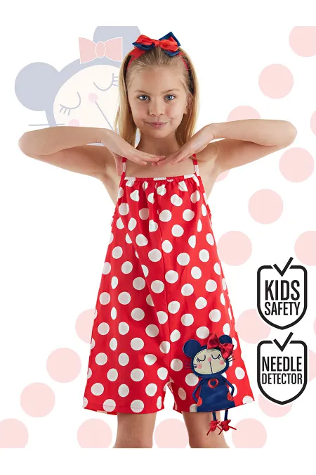 Red Polka Dot Girl's Woven Jumpsuit