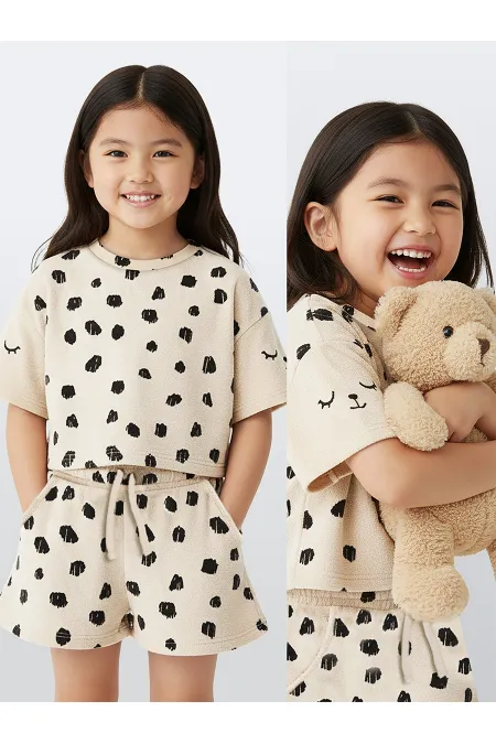 Ensemble short et t-shirt en éponge à imprimé léopard pour fille