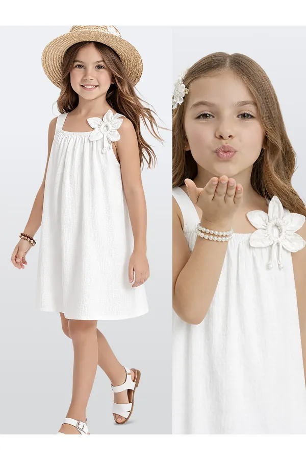 Robe blanche à manches fleuries pour fille