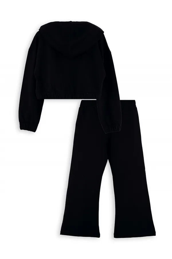 Stars Girls' Crop Black Tracksuit Set
