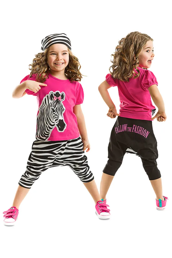 Zebra Fashion Girls' T-shirt and Capri Shorts Set