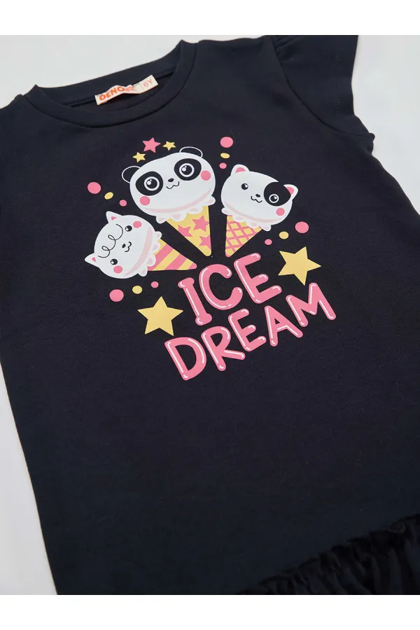 Robe bleu marine en coton « Rêve de glace » pour fille