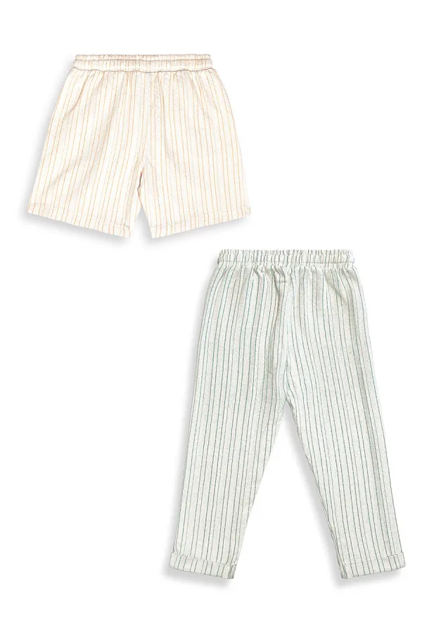 Çizgili Dokuma Pantolon Şort 2'li Paket