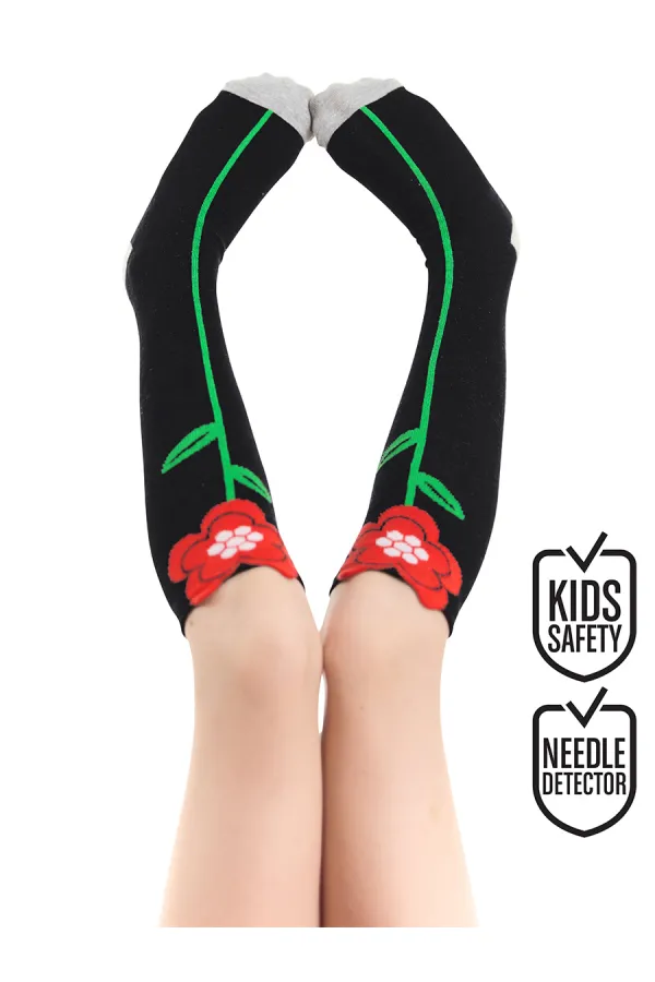 Poppy Flower Girl's Knee-High Socks Black
