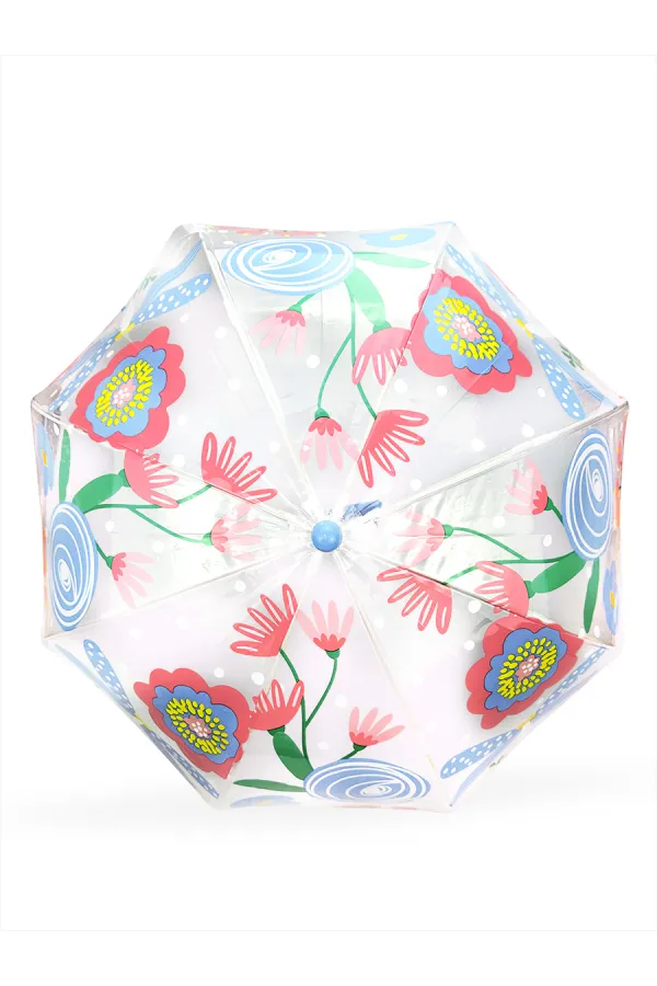 Çiçek Desenli Kız Çocuk Şeffaf Şemsiye
