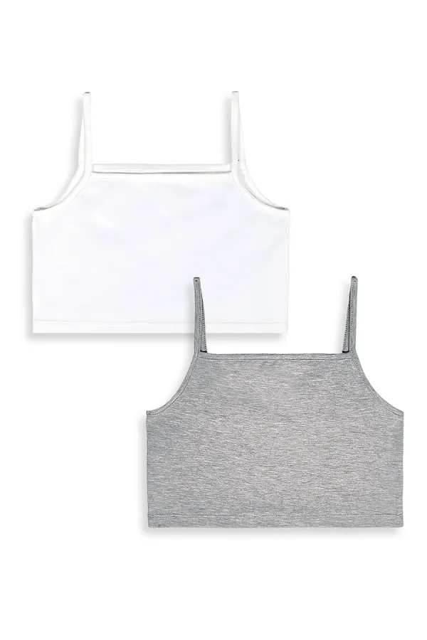 Kız Çocuk Gri Beyaz Crop Askılı 2'li Takım