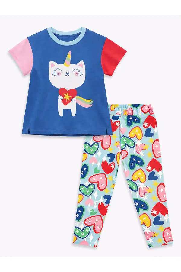 Kalpli Kedi Kız Çocuk T-shirt Tayt Takım
