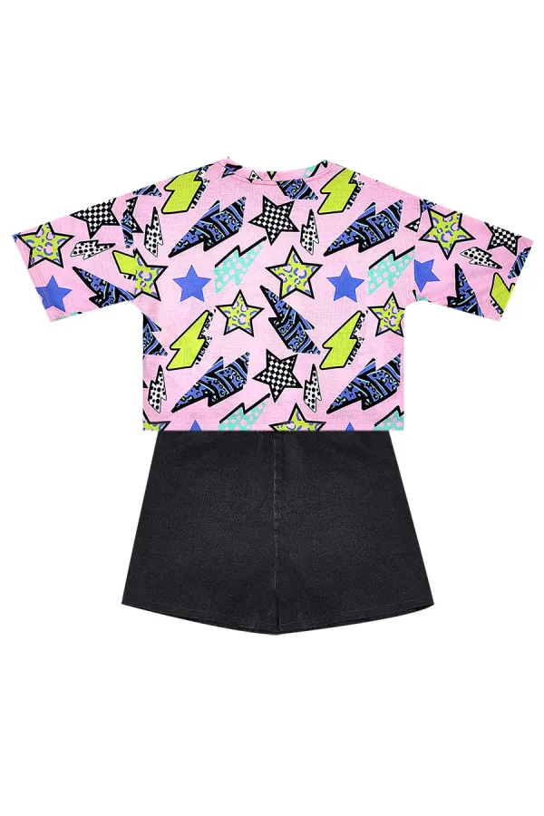 Yıldız ve Şimşek Kız Çocuk T-shirt Şort Takım