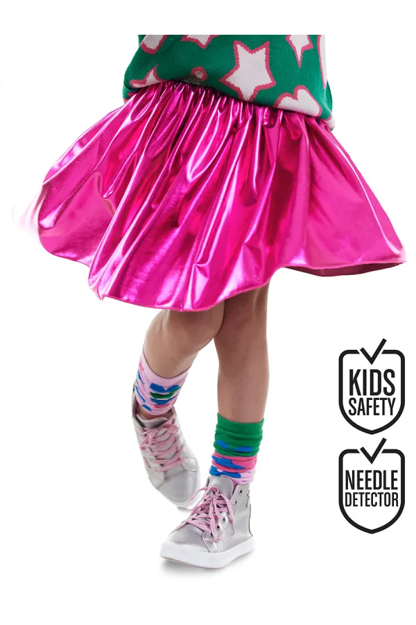 Girl's Dark Pink Metallic Shiny Skirt