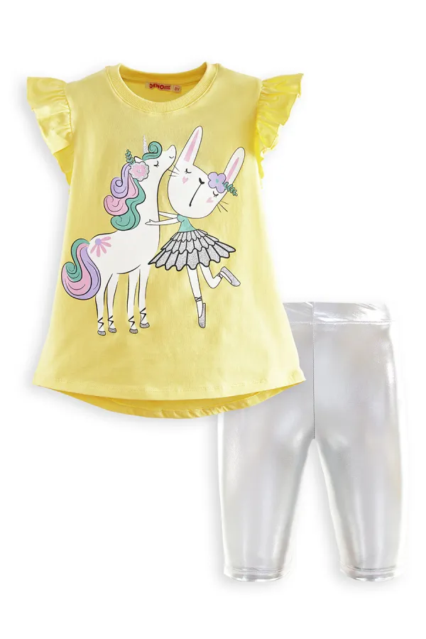 Ensemble T-shirt et legging métallisé Licorne pour fille