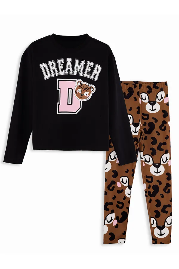 Leopar Kız Çocuk Tayt Takım Tişört